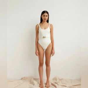 Palm swimwear scoop neck one piece swimsuit in ivory size small